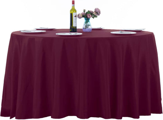 Ascoza 2pack 120 Inch Burgundy Round Tablecloth in Washable Polyester Fabric for Wedding/Banquet/Restaurant/Parties