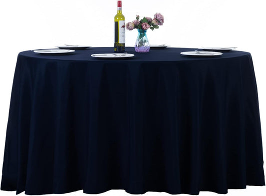 Ascoza 2pack 120 Inch Navy Round Tablecloth in Washable Polyester Fabric for Wedding/Banquet/Restaurant/Parties…