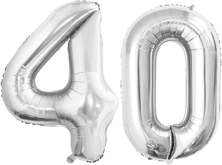 GOER Number 40 Balloons for 40th Birthday Party Decorations,42 Inch Jumbo Foil Helium Balloons for 40th Anniversary (Silver)