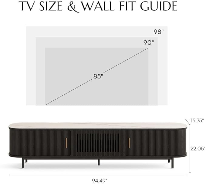 POVISON Fully-Assembled Sliding Tambour Door TV Stand, Mid Century Modern - Image 4