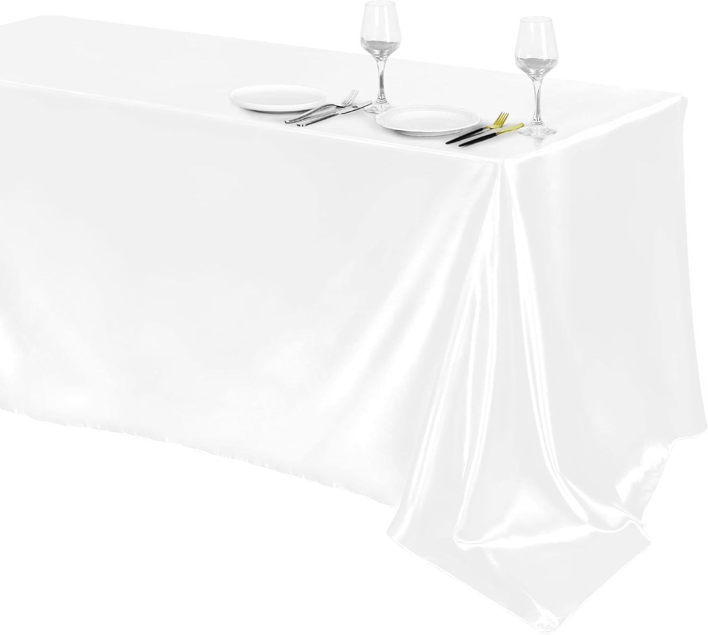 TURSTIN 1 Pack White Satin Tablecloth 102 x 58 Inch Overlay Satin Table Cover Rectangle Bright Silk Tablecloth Smooth Fabric Table Decoration for Wedding Banquet Party Events