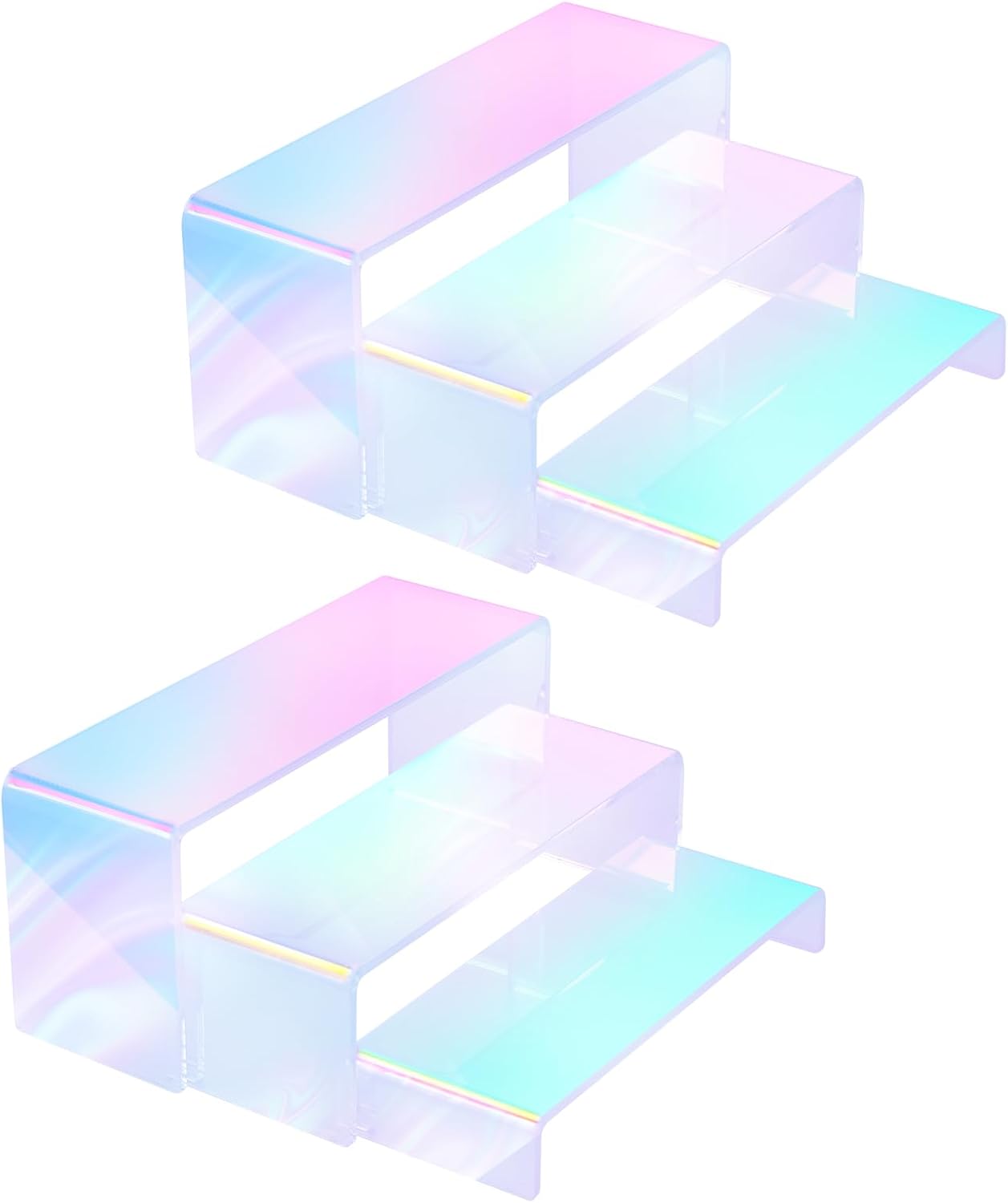 Iridescent Acrylic Display Risers, 6pcs Rainbow Display Stand Rectangular Stands Showcase Transparent Display Shelf for Dessert Cupcake Collectibles Figures Jewelry Perfume