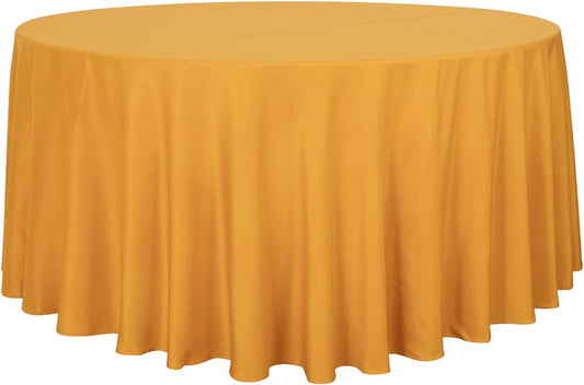 sancua Round Tablecloth - 108 Inch - Water Resistant Spill Proof Washable Polyester Table Cloth Decorative Fabric Table Cover for Dining Tables, Buffet Parties and Camping, Gold