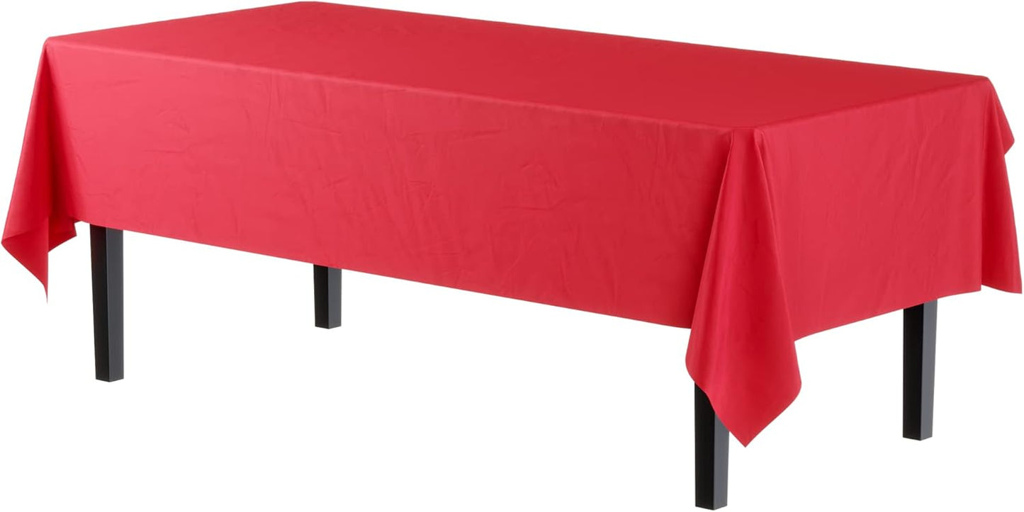 Party Solids 12-Pack Premium Plastic Tablecloth 54in. x 108in. Rectangle Table Cover - Red
