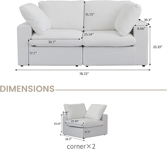 Cloud Modular Sectional Sofa Couch, 80.3" Convertible Couches Loveseat - Image 2