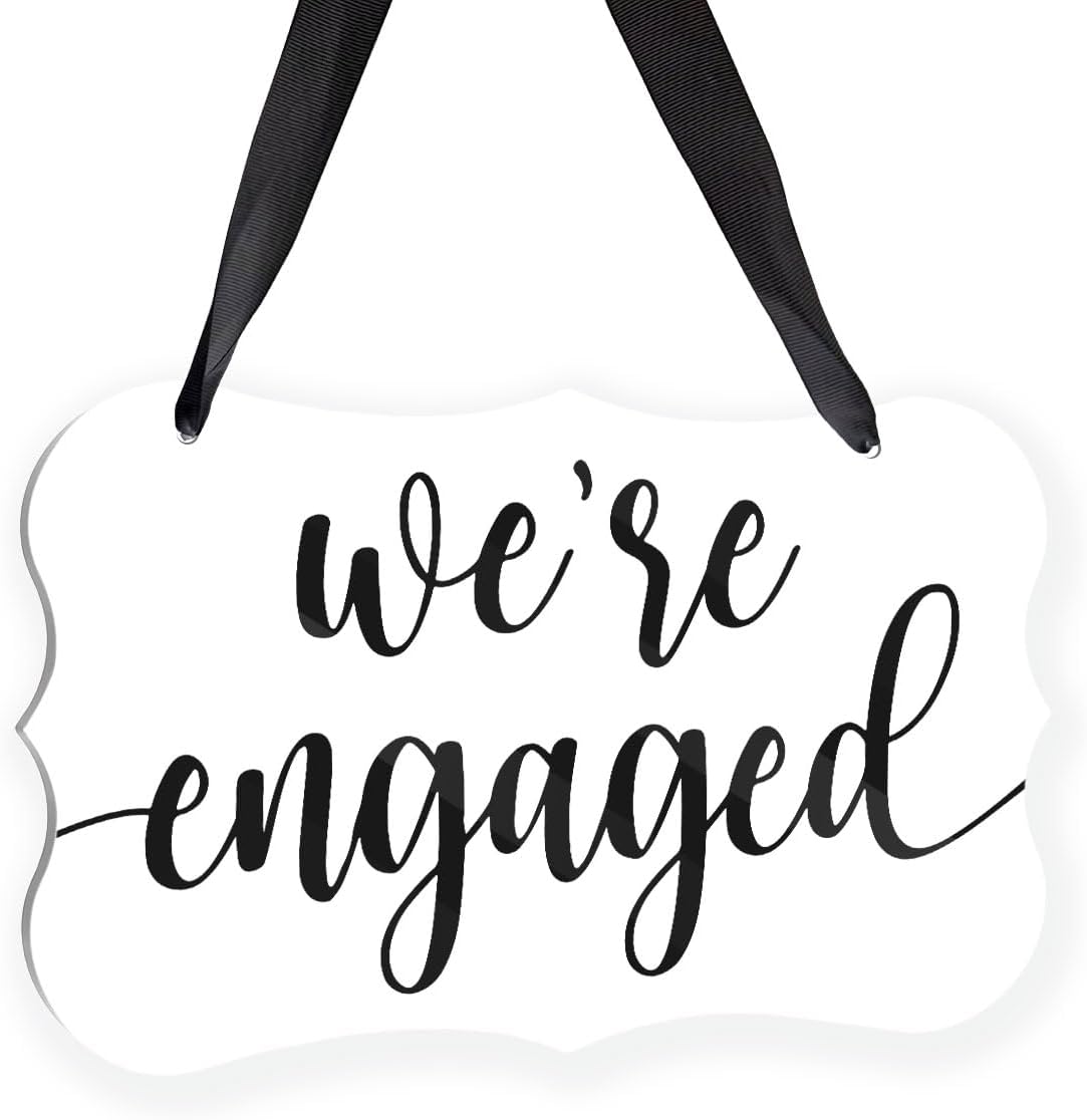 Acrylic Wedding Sign, Ring Bearer Sign, We're Engaged Decorations, for Rustic Wedding Decor Signs, Acrylic Hanging Signs With Ribbon for Chairs Weddings Reception Decorations and Event Party (White)