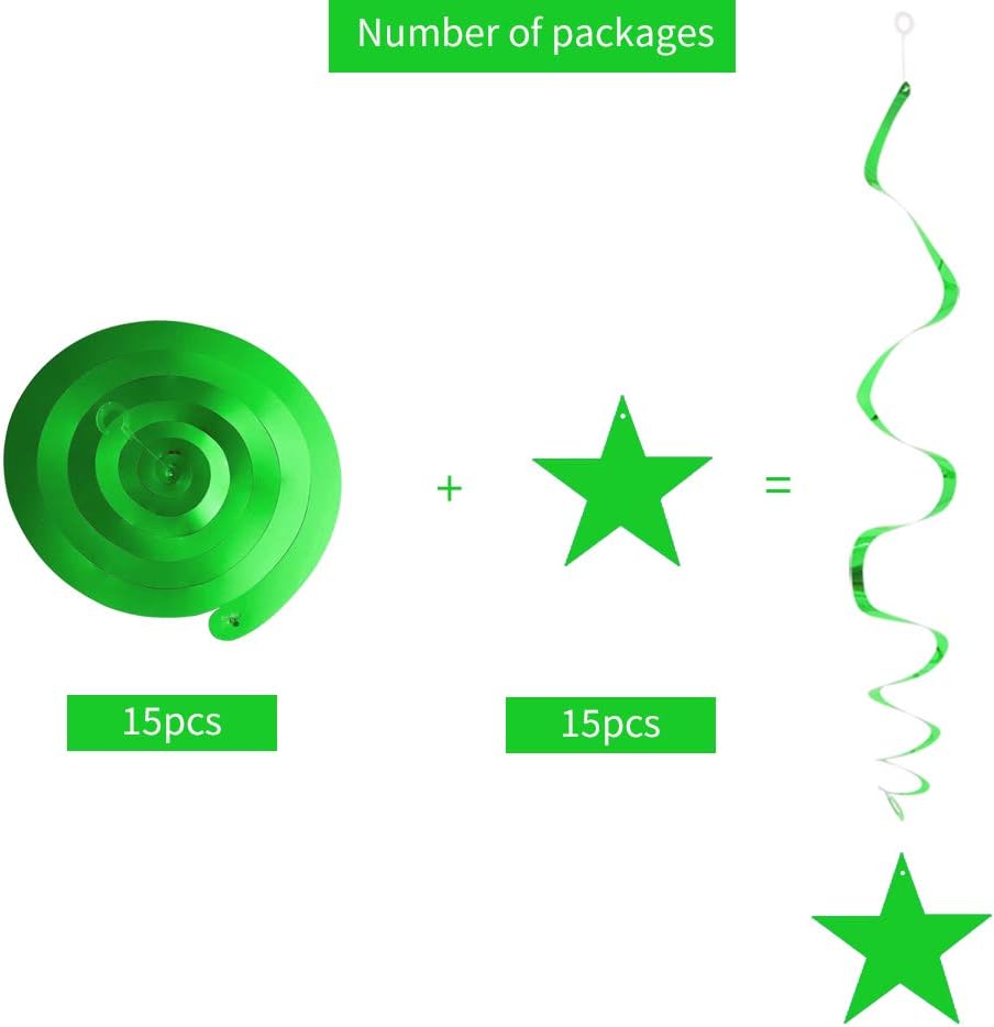 BEISHIDA Green Star Hanging Swirl Decorations,Hanging Gold Party Supplies for Graduation Wedding Baby Shower Decorations,Pack of 15