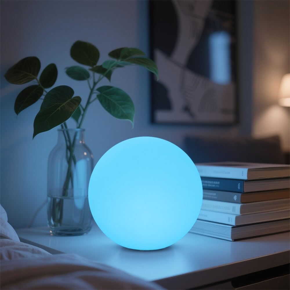 8-in LED Glowing Ball Light for Kid, 16 RGB Color Changing Globe Orb Night Light Mood Lamp w/Remote, Rechargeable Light Up Ball Dimmable Sphere Bedside Lamp, Great for Bedroom Garden Patio Party Decor