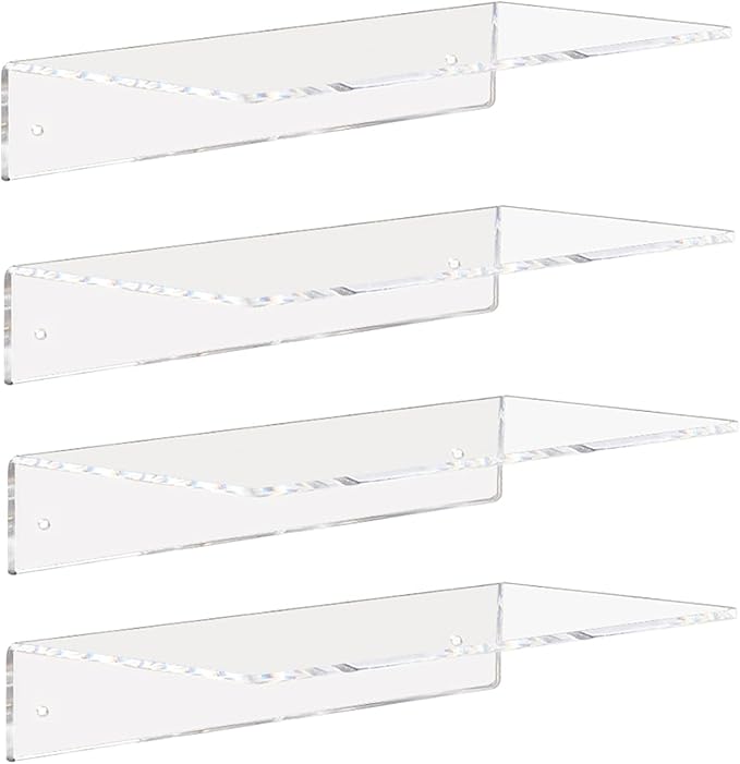 Weiai Clear Acrylic Shelves 12 Inch, Floating Wall Mounted Shelf by Weiai