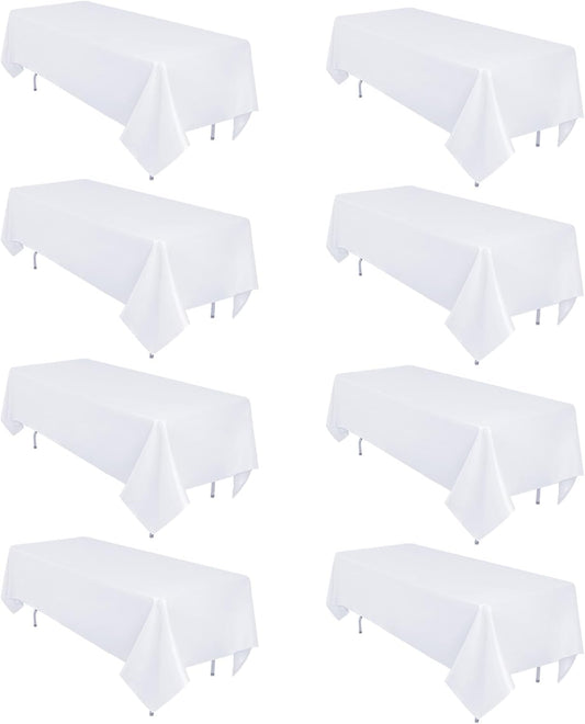 8 Pack White Table Cloth 60 x 126 Inch Rectangular Tablecloths for 8 Foot Rectangle Tables, Wrinkle Resistant White Tablecloth Washable Polyester Fabric Table Covers for Buffet Wedding Party Banquet