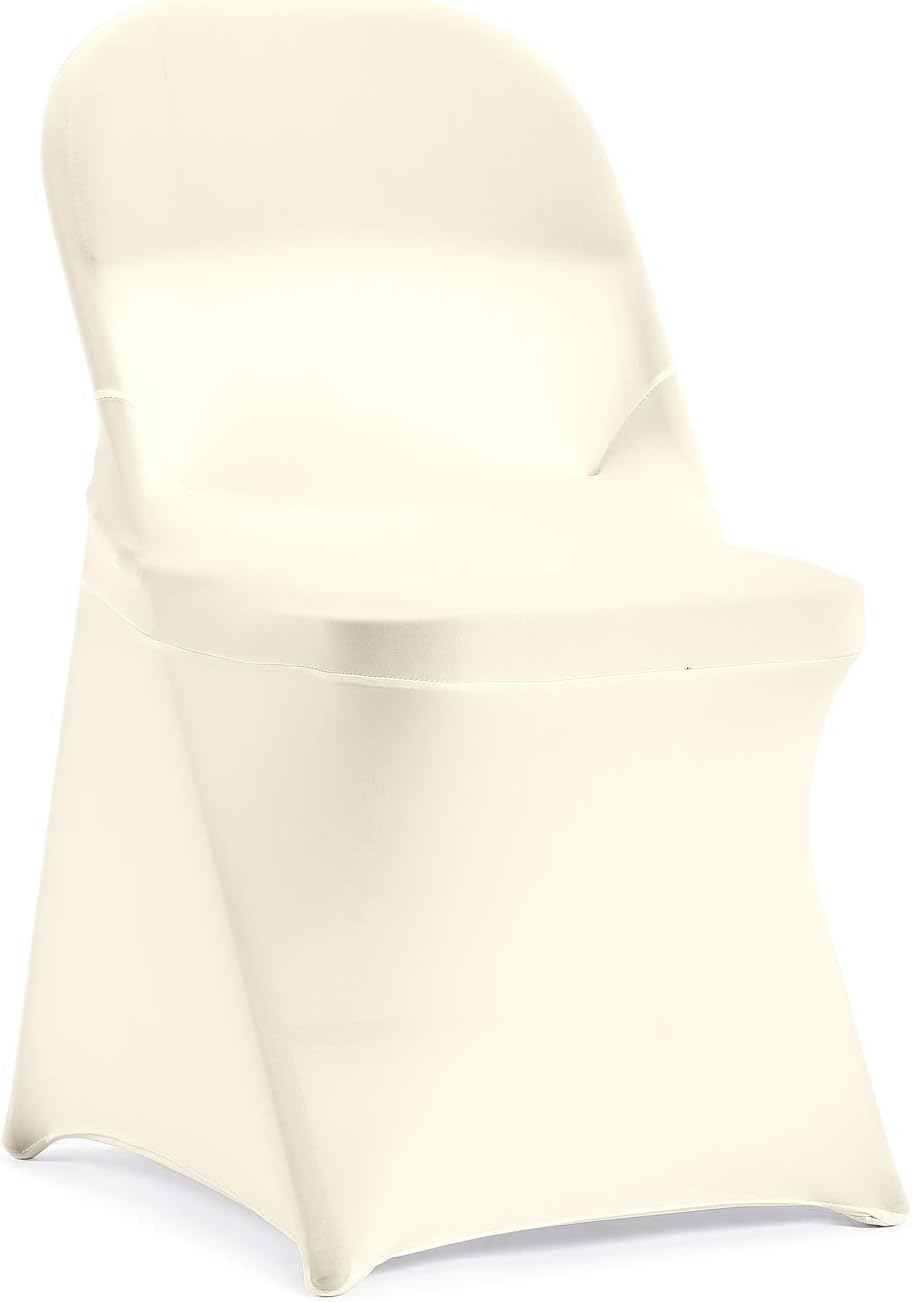 Peomeise Stretch Spandex Folding Chair Cover for Wedding Party Dining Banquet Event (Ivory,50pcs)