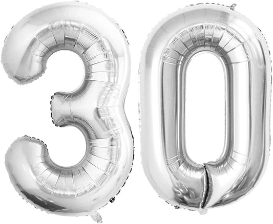 GOER Number 30 Balloons for 30th Birthday Party Decorations,42 Inch Jumbo Foil Helium Balloons for 30th Anniversary (Silver)