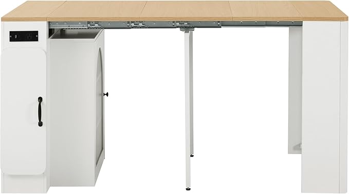Extendable Dining Table with 3 Removable Middle Leaves, Mobile Rolling Island - Image 8