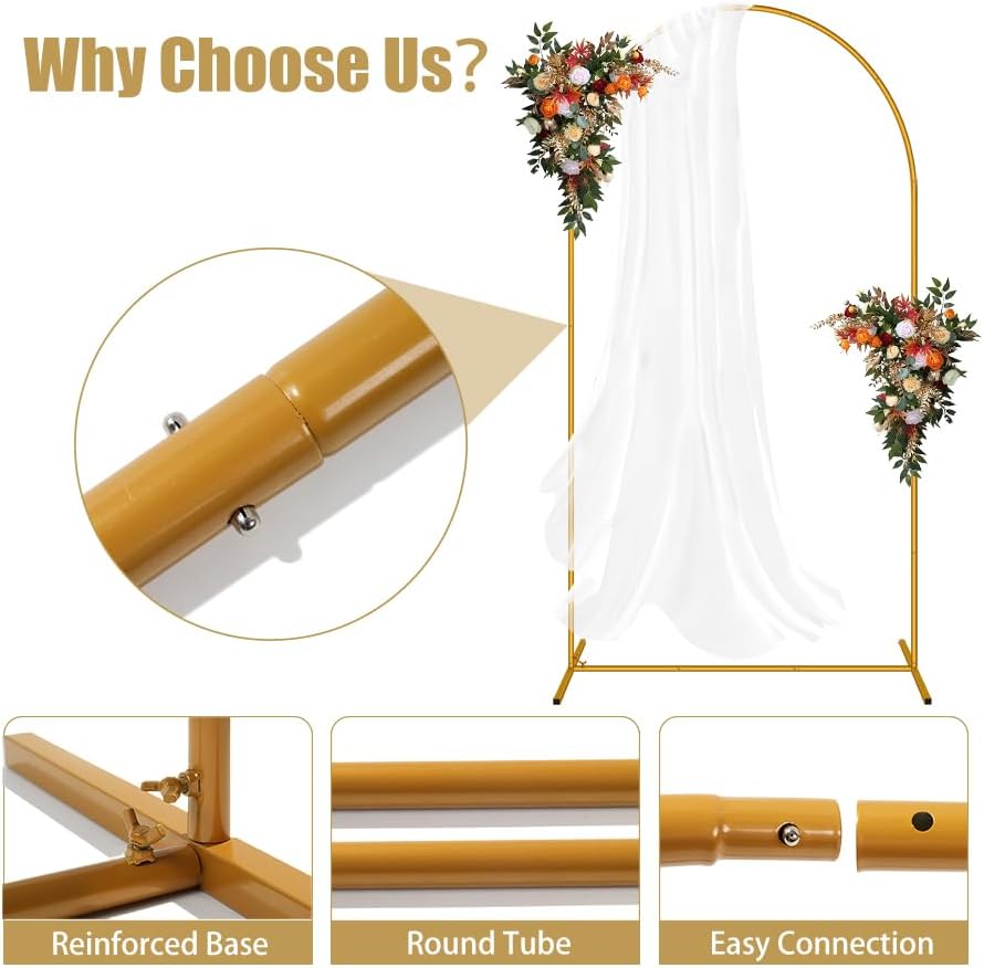 7.2FT Arch Backdrop Stand, Easy Assembly Backdrop Arch, Gold Wedding Arch Stand, Balloon Arch Stand for Photo Backdrop