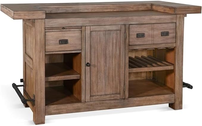 Pemberly Row Set of 3 Wood Bar Unit and 2 Ladderback Barstool in Natural Brown - Image 4