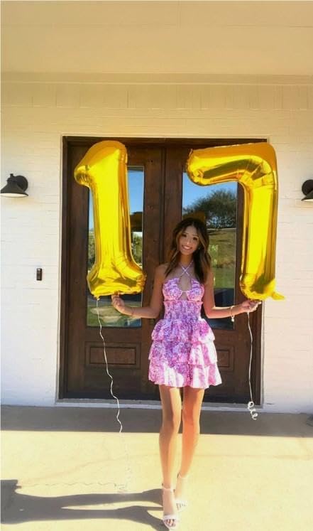 Digital Number 17 71 Gold Birthday Balloon 40 Inch, Foil Balloons for 17 71 Party Decorations Supplies, Mylar Numbers Balloon for 17 71 Wedding Anniversary
