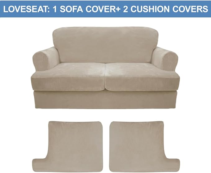 CUCRAF Cushion Sofa Cover 3 Piece Slipcovers, Soft Thick Velvet Couch Cover - Image 5