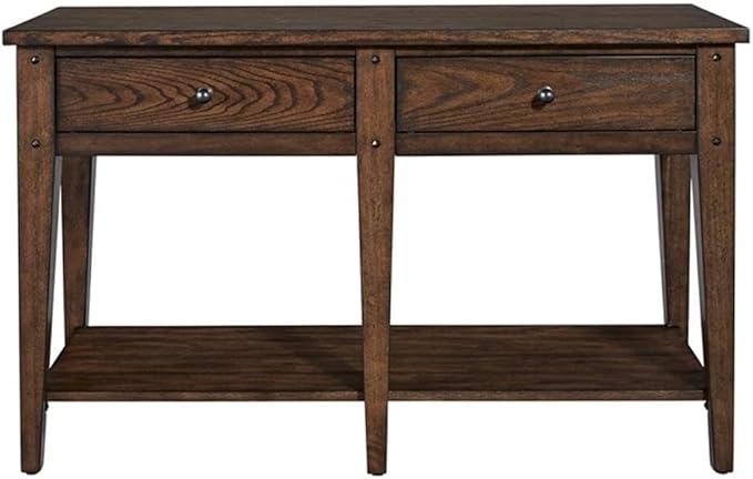 MAKLAINE Wood Transitional Sofa Table, Dark Brown Oak Finish, Poplar Solids and - Image 3