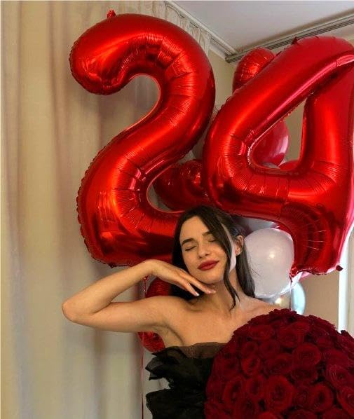 40 Inch Red Large Number 4 Birthday Balloon, Giant Number Four 14 24 34 40 44 Balloons, Foil Mylar Big Balloons for Anniversary Graduation Supplies Decorations