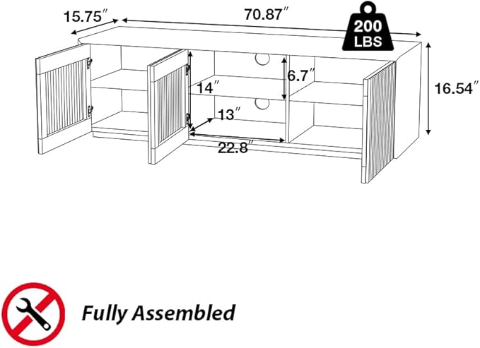 POVISON Full Assembled Mid Century Modern TV Stand, Wood Slatted Media Console - Image 7