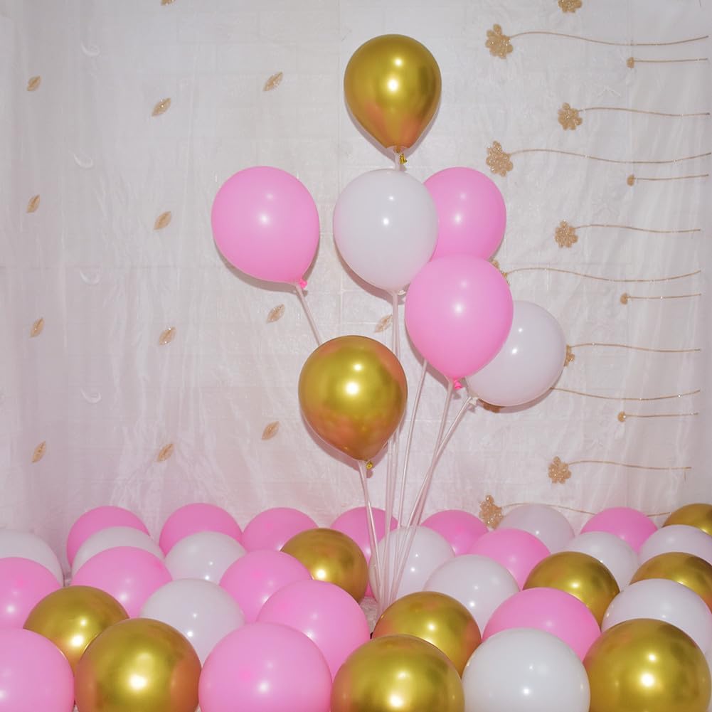 300 Pcs Pink Gold White Balloons 5 Inch Pink White and Metallic Gold Assorted Colors Latex Small Balloon for Valentine's Day Baby Shower Birthday Bridal Shower Wedding Party Decorations