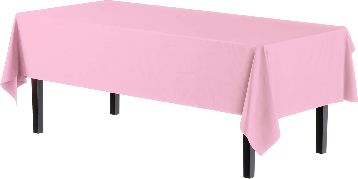 Party Solids Pack Of 12 Premium Plastic Tablecloth 54 Inch x 108 Inch Rectangle Table Cover - Pink