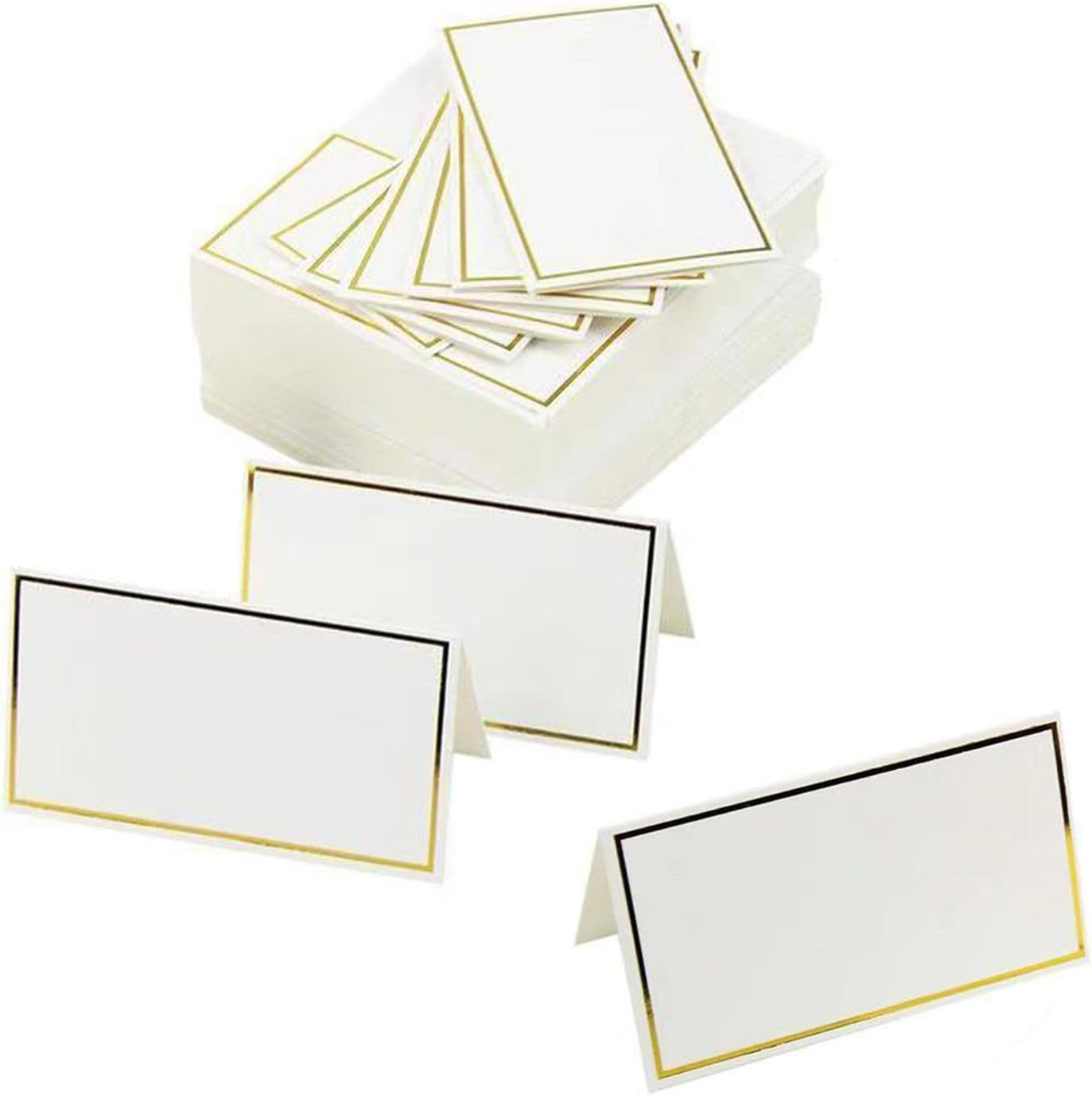 50Pcs Table Place Cards Wedding Name Cards with Gold Foil Border White Blank Small Tent Card for Table Setting Wedding Birthday Dinner Party (Gold)