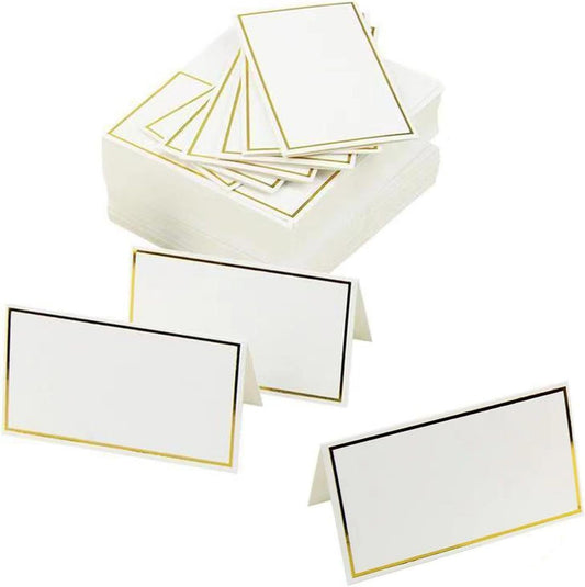 50Pcs Table Place Cards Wedding Name Cards with Gold Foil Border White Blank Small Tent Card for Table Setting Wedding Birthday Dinner Party (Gold)