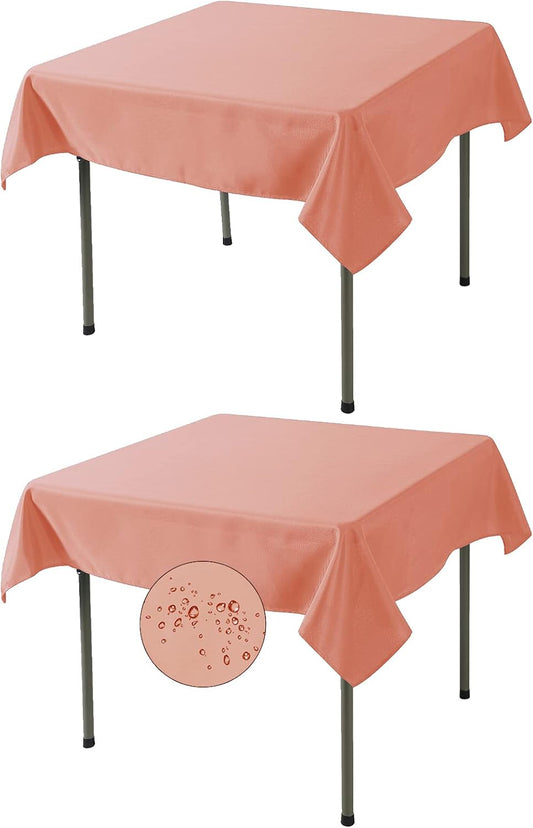 Fokitut 2 Pack Waterproof Square Tablecloth, 52x52 Inch, Stain Resistant and Wrinkle Polyester Table Cloth, Fabric Table Cover for Kitchen Dining, Wedding, Party, Holiday Dinner-Dusty Pink