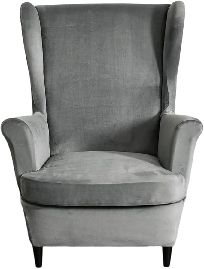 HAOYONG Velvet Wingback Armchair Covers 2-Piece Elastic Stretch Wingback Chair by HAOYONG