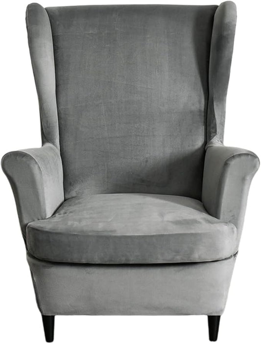 HAOYONG Velvet Wingback Armchair Covers 2-Piece Elastic Stretch Wingback Chair by HAOYONG