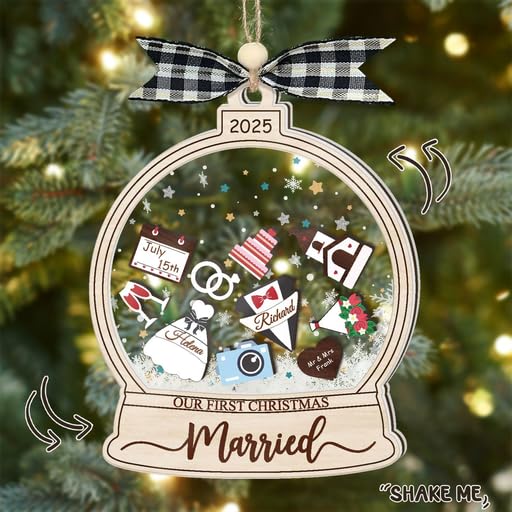 Personalized Wedding Shake Ornament, Custom Bride and Groom Christmas Ornament with Names, First Christmas Keepsake Decoration, Newlywed Engagement Gift, Bridal Shower Ornament for Couples