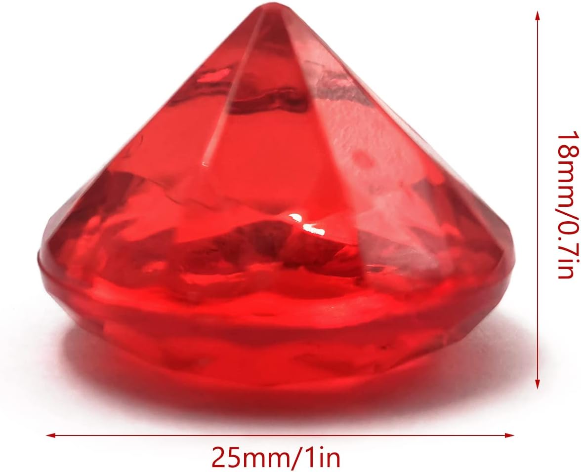 100Pcs Clear Acrylic Diamonds 25mm Wedding Table Scatters Gemstones Confetti for Vase Fillers,Floral Decor,Bridal Shower Decorations,Home Centerpieces,Candle Display (Red)