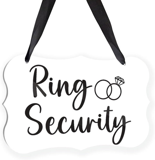 Acrylic Wedding Sign, Ring Bearer Sign, Ring Security Decor, for Rustic Wedding Decor Hanging Signs, Acrylic Wall Art With Ribbon for Chairs Weddings Reception Decorations and Event Party (White)