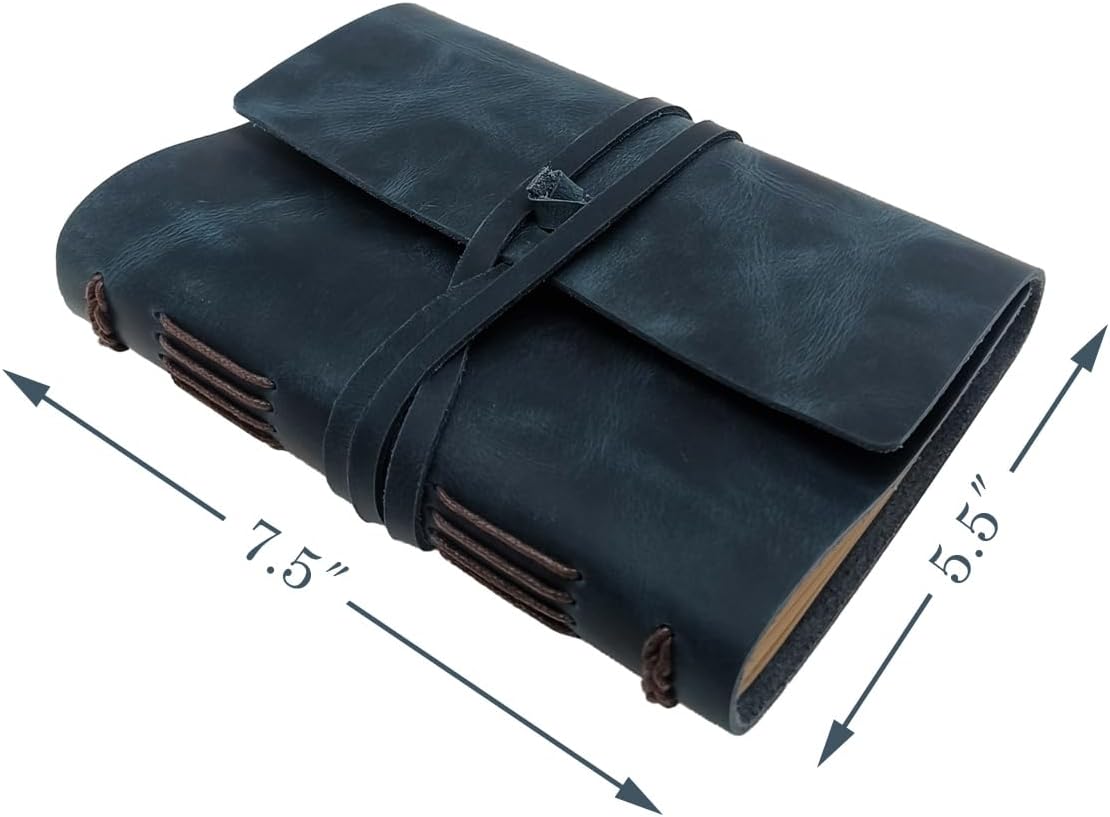 Blue Notebook Journal - Genuine Leather Journals for Writing Small Size Diary 5.5x7.5 Inch, Notepad For Man and Women, Gifts,Work,Travel Dark Blue