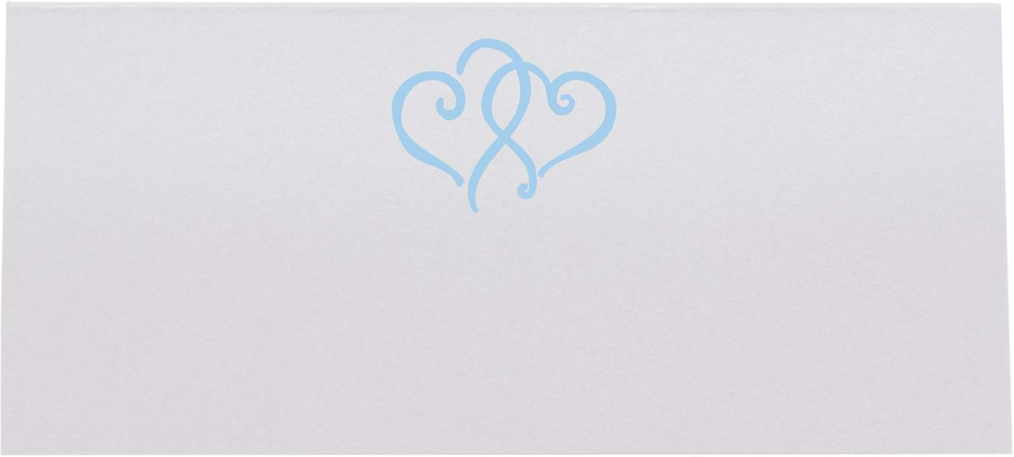 Linked Hearts Place Cards, Light Blue (Choose Color), Set of 25, Pre-cut and Scored - Wedding, Party, Dinner, and Special Events - Made in the USA