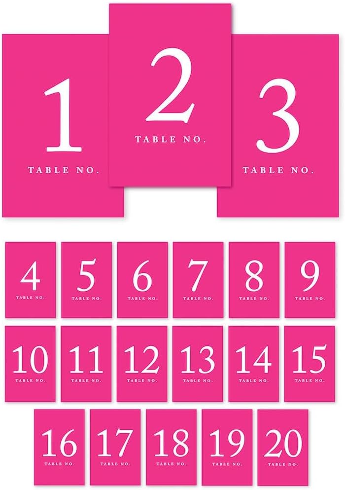 Andaz Press Table Numbers 1-20 on Perforated Paper, Fuchsia, 4x6-inch Single Sided Sign, 1-Set, For Weddings, Graduation