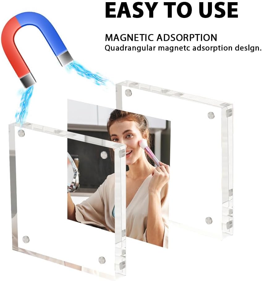 4 Pack Square Acrylic Picture Frames 4x4 Clear Photo Frame Business Card Frame Magnetic Picture Frames Desktop Display Double Sided Wallet Size Acrylic Freestand Frames