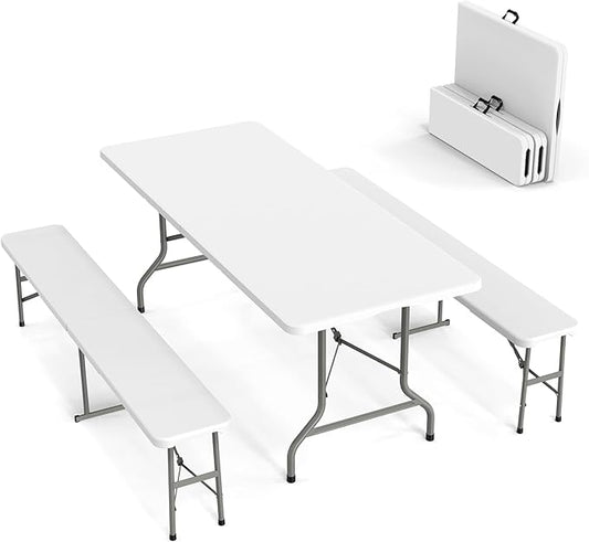 VINGLI Picnic Table Set with 2 Benches, 6 Feet Camping Table Chair Set by VINGLI