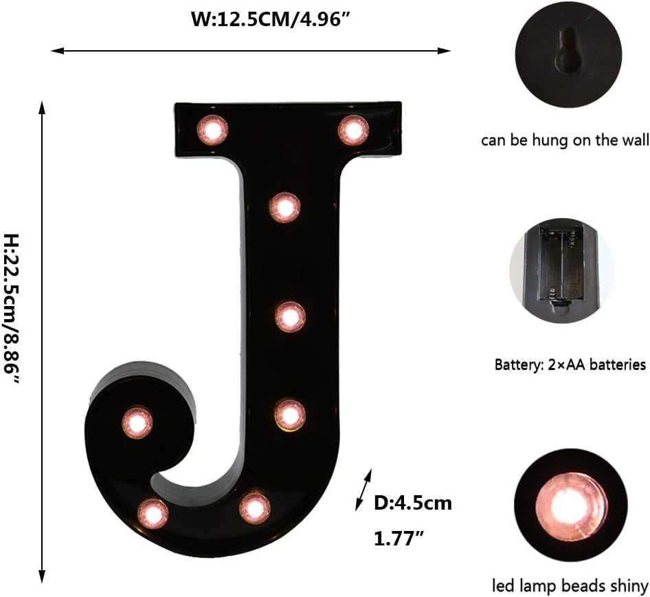 Light Up Black Alphabet Marquee Letters Sign LED Marquee Number Lights Sign for Night Light Home Bar Christmas Lamp Wedding Party Birthday Decoration J