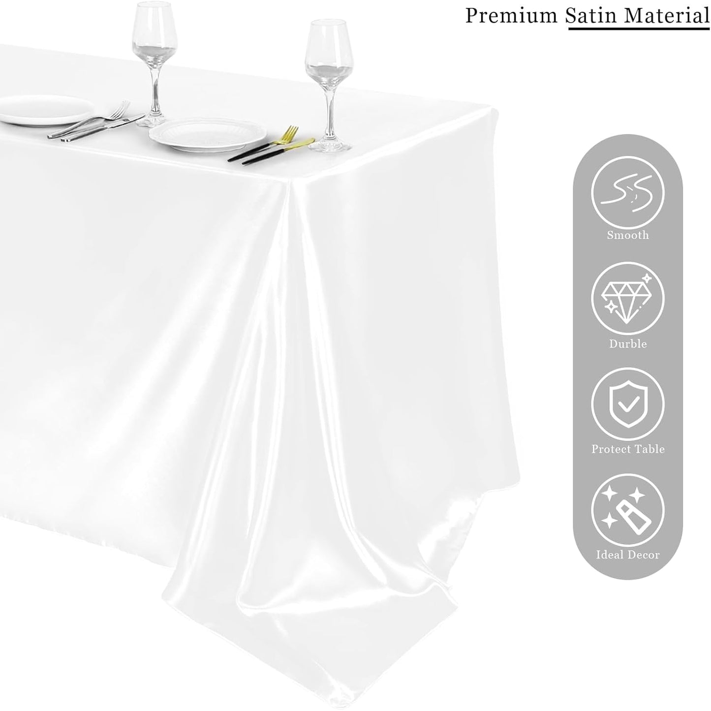TURSTIN 4 Packs Satin Tablecloth 102 x 58 Inch Overlay Satin Table Cover Rectangle Bright Silk Tablecloth Smooth Fabric Table Decoration for Wedding Banquet Party Events, White