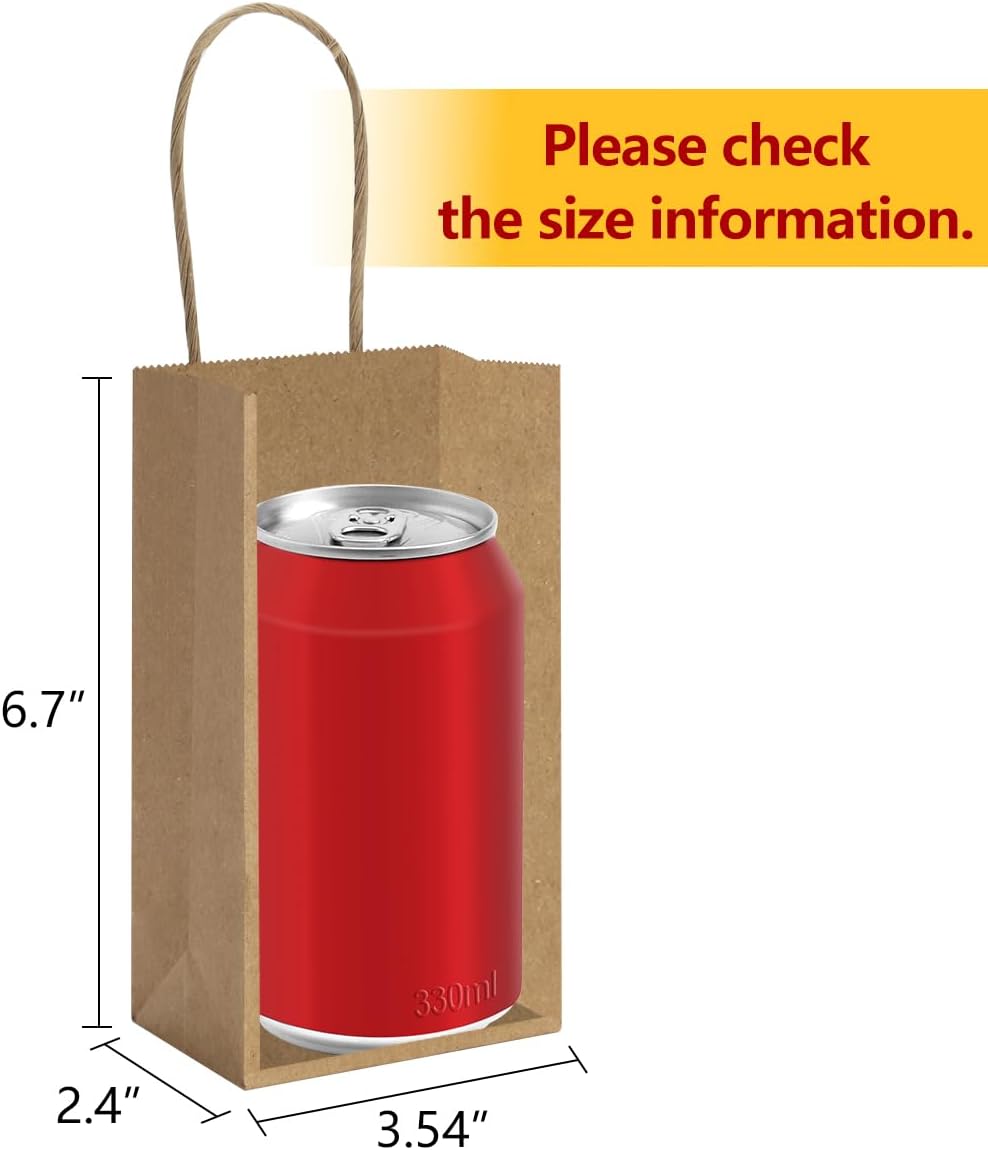 BagDream 50 Pack 3.5x2.4x6.7 Inches Small Kraft Paper Gift Bags with Handles Bulk Mini Party Favor Bags Candy Bags 100% Recyclable Brown Paper Bag