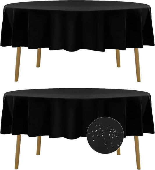 Fokitut 2 Pack Waterproof Round Tablecloth, 60 Inch, Stain Resistant and Wrinkle Polyester Table Cloth, Fabric Table Cover for Kitchen Dining, Wedding, Party, Holiday Dinner-Black