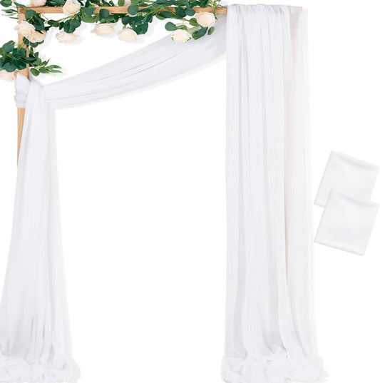 MLMC White Wedding Arch Draping Fabric 2 Panels 29" x 20 FT Extra Long Gauze Drapes Sheer Backdrop Curtains 6.6 Yards Outdoor Drapery Panels for Wedding Church Ceremony Ceiling Decoration