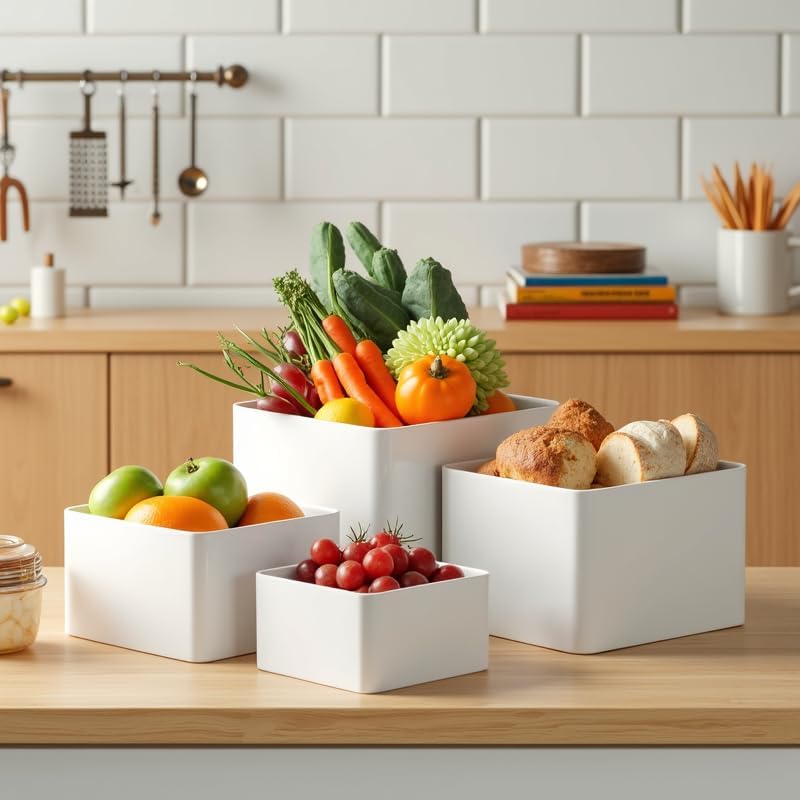 Buffet Risers，Food Risers for Buffet Table，Display Stand Shelf for Party Catering Desset，Acrylic Cube Display Nesting Risers with Hollow Bottoms（6PCS White）