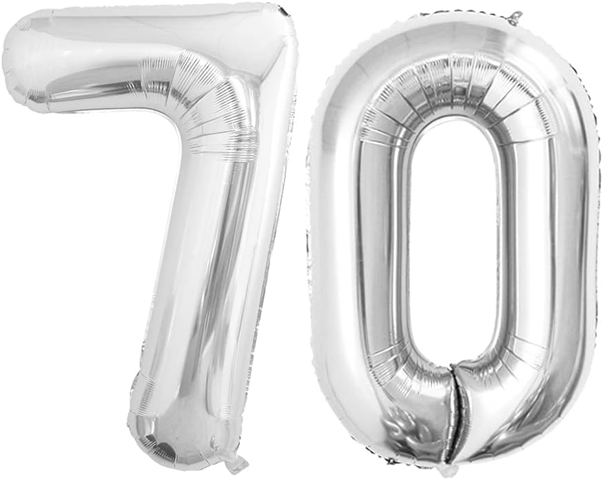 GOER Number 70 Balloons for 70th Birthday Party Decorations,42 Inch Jumbo Foil Helium Balloons for 70th Anniversary (Silver)