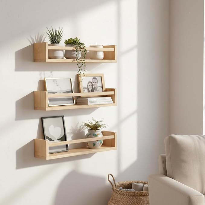 AZSKY 24 Inch Natural Pine Wood Floating Shelves, Nursery Book Shelves - Image 4