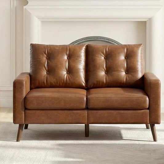 HNY Mid Century Modern 53" Loveseat Sofa, Comfy Upholstered Button Tufted Faux by HNY