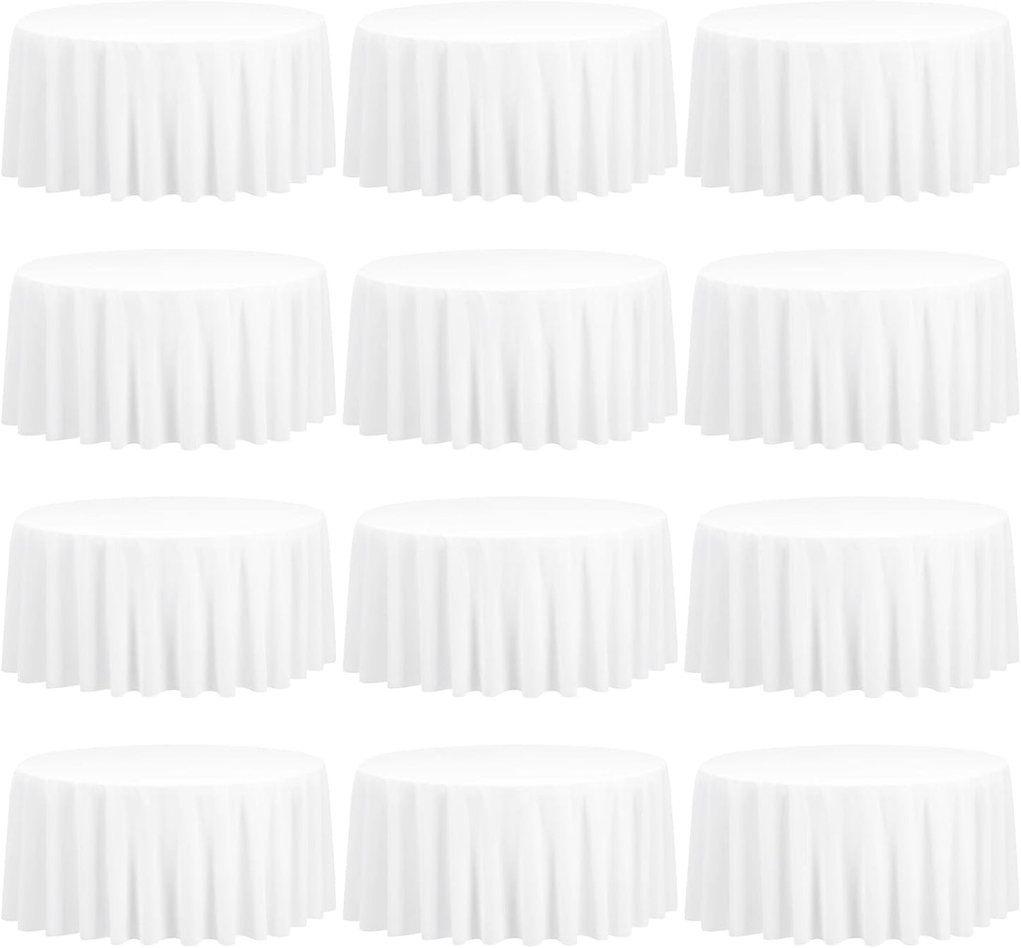 fani 12 Pack 90 Inch Round Tablecloth, White Polyester Tablecloth for Round Table,Washable Fabric Table Cover for Wedding Party Dining Buffet Banquet Restaurant and Camping