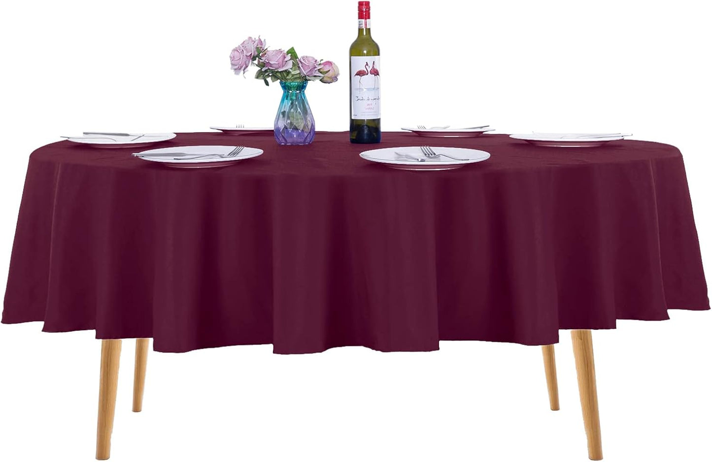 Ascoza 2pack 90 Inch Burgundy Round Tablecloth in Washable Polyester Fabric for Wedding/Banquet/Restaurant/Parties